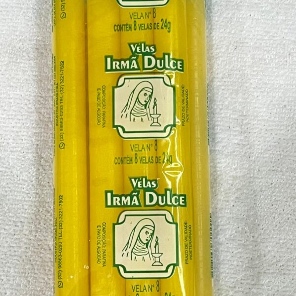 Vela Palito Irmã Dulce nº 8 Amarela - Pacote com 8 unidades