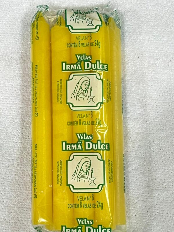 Vela Palito Irmã Dulce nº 8 Amarela - Pacote com 8 unidades