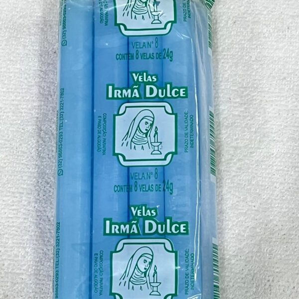Vela Palito Irmã Dulce nº 8 Azul Clara  - Pacote 8 unidades
