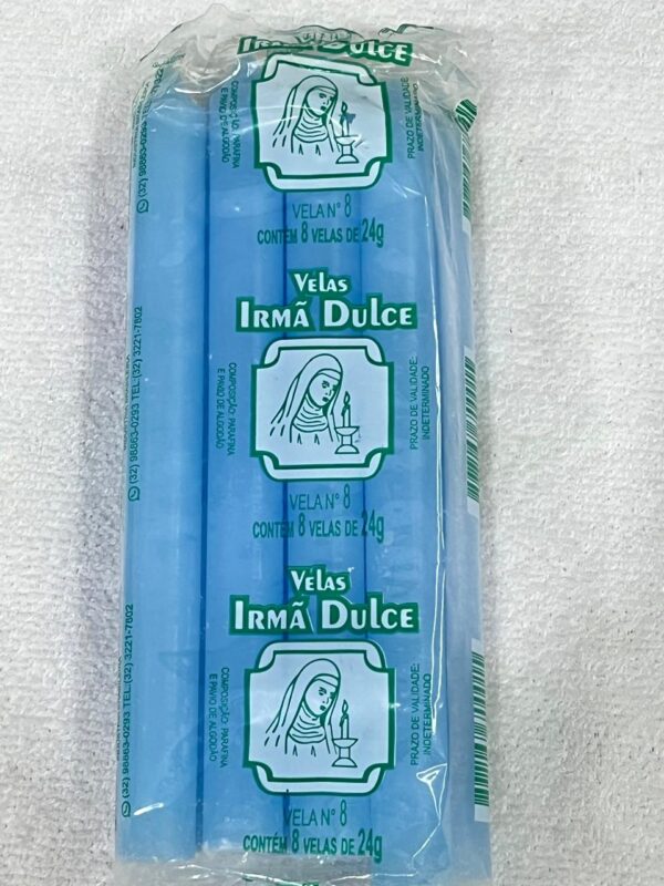 Vela Palito Irmã Dulce nº 8 Azul Clara  - Pacote 8 unidades