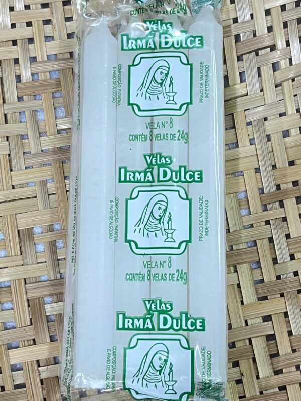 Vela Palito Irmã Dulce nº8 Branca - Pacote com 8 Unidades