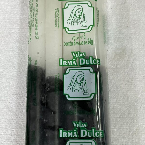 Vela Palito Irmã Dulce nº8 Branca e Preta - Pacote com 8 Unidades