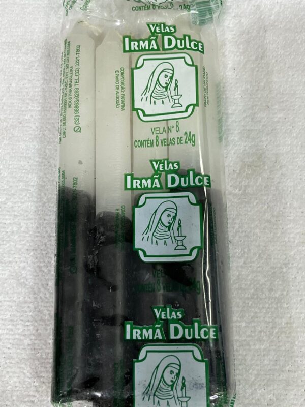 Vela Palito Irmã Dulce nº8 Branca e Preta - Pacote com 8 Unidades