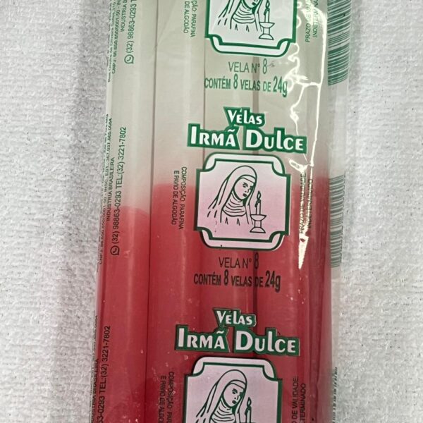 Vela Palito Irmã Dulce nº8 Branca e Vermelha - Pacote com 8 Unidades
