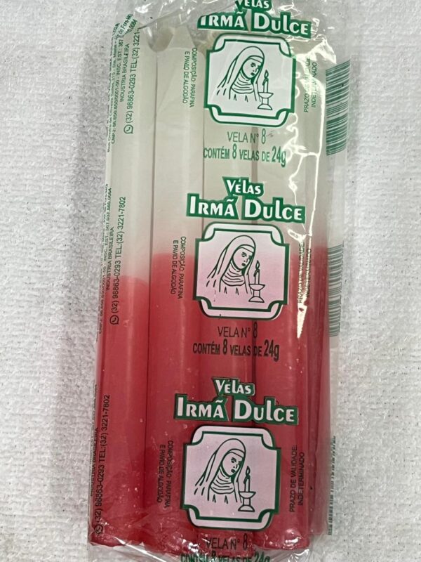 Vela Palito Irmã Dulce nº8 Branca e Vermelha - Pacote com 8 Unidades