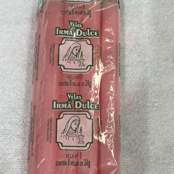 Vela Palito Irmã Dulce nº8 Rosa - Pacote com 8 Unidades