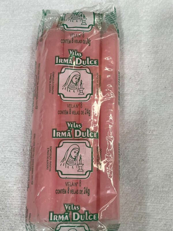 Vela Palito Irmã Dulce nº8 Rosa - Pacote com 8 Unidades