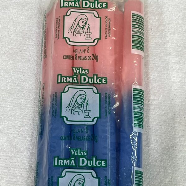 Vela Palito Irmã Dulce nº8 Rosa e Azul - Pacote com 8 Unidades