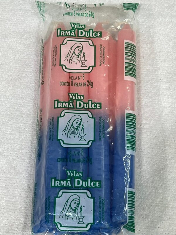 Vela Palito Irmã Dulce nº8 Rosa e Azul - Pacote com 8 Unidades
