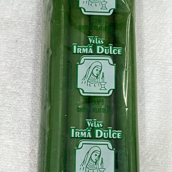 Vela Palito Irmã Dulce nº8 Verde - Pacote com 8 Unidades