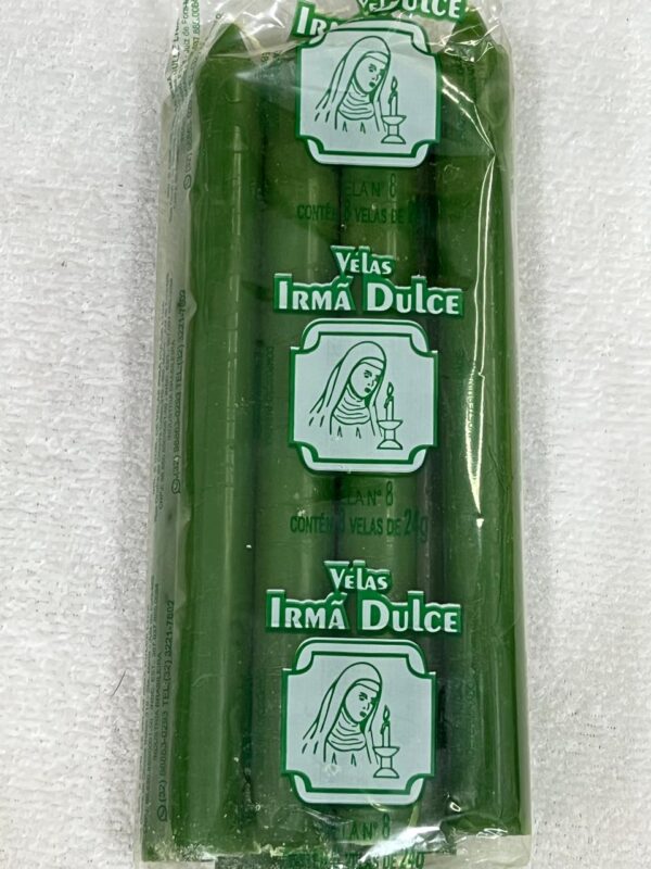 Vela Palito Irmã Dulce nº8 Verde - Pacote com 8 Unidades
