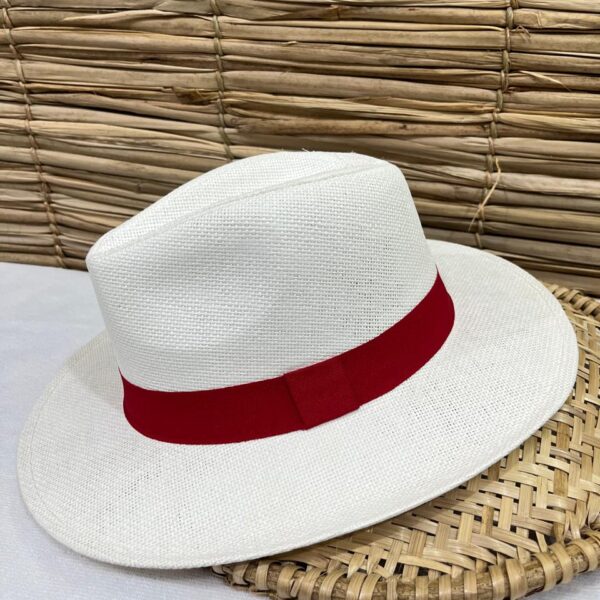 Chapéu Panamá Aba Reta Branco e Vermelho