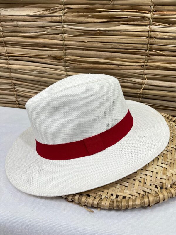 Chapéu Panamá Aba Reta Branco e Vermelho