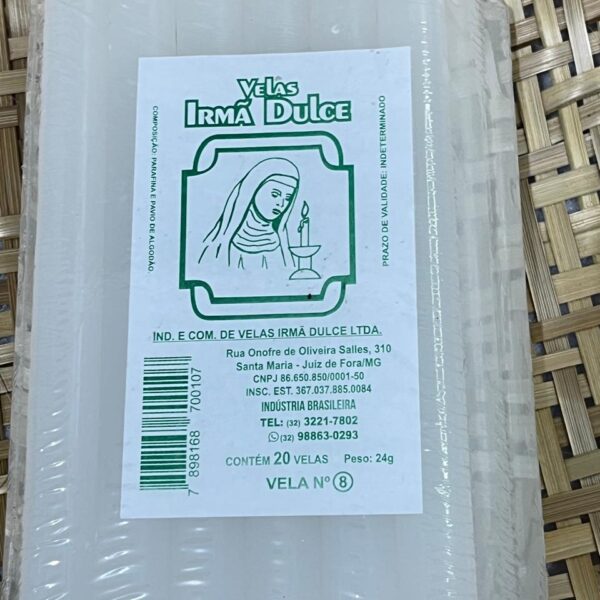 Vela Palito Irmã Dulce nº 8 Branca – Pacote com 20