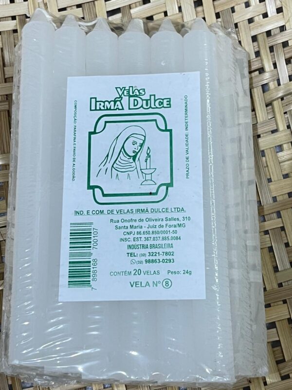 Vela Palito Irmã Dulce nº 8 Branca – Pacote com 20